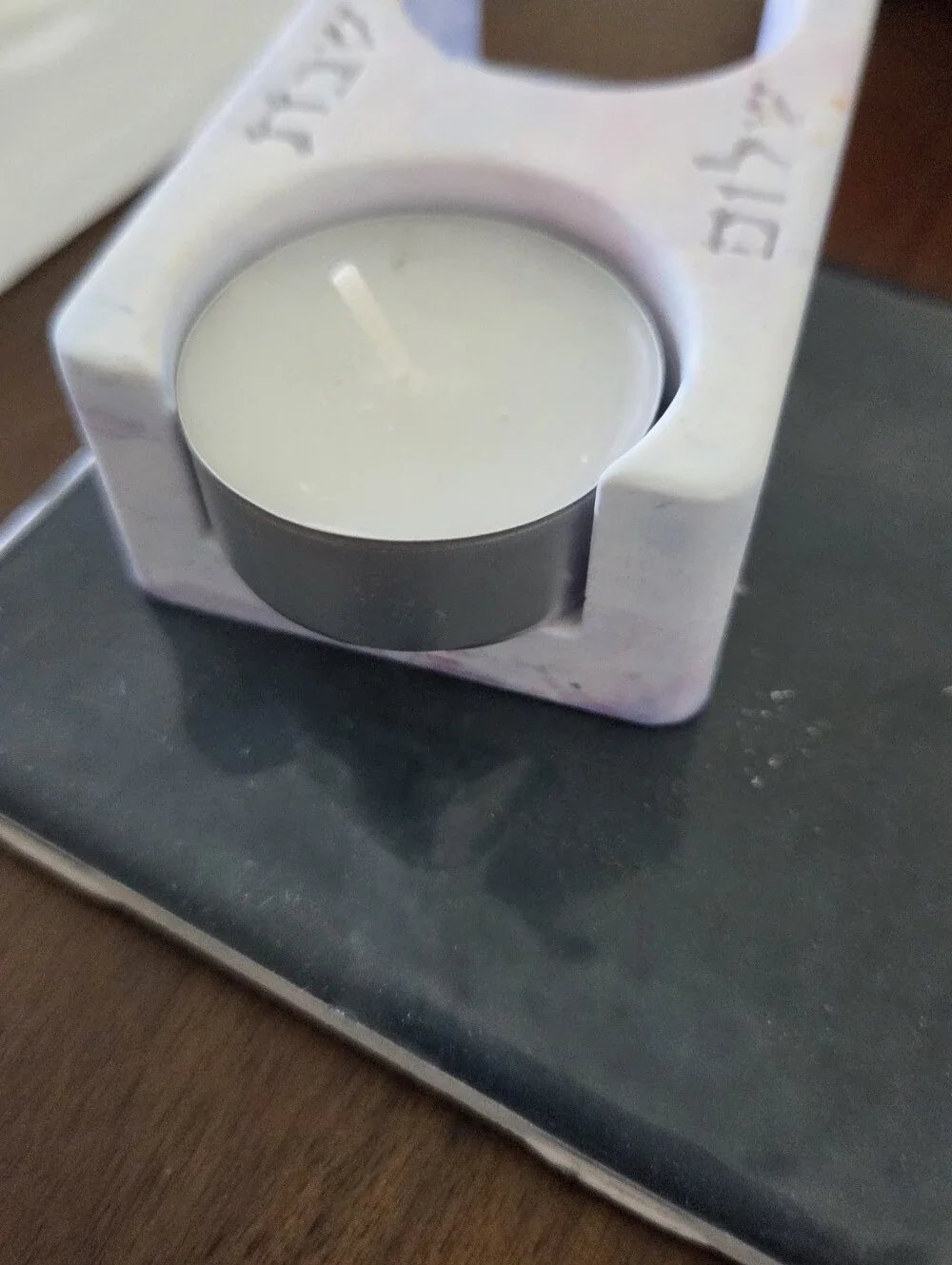 Handcrafted Eco Resin Marbeloux Shabbat Candle Holder. Pastel Watercolor
